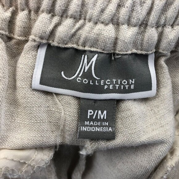 JM Collection Women's Pants Size PM Linen Blend Straight Leg Elastic Waist Beige - Picture 3 of 13